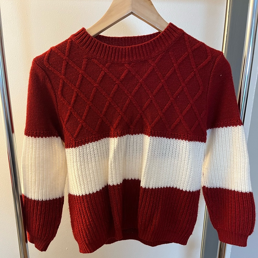 Red and White color block sweater